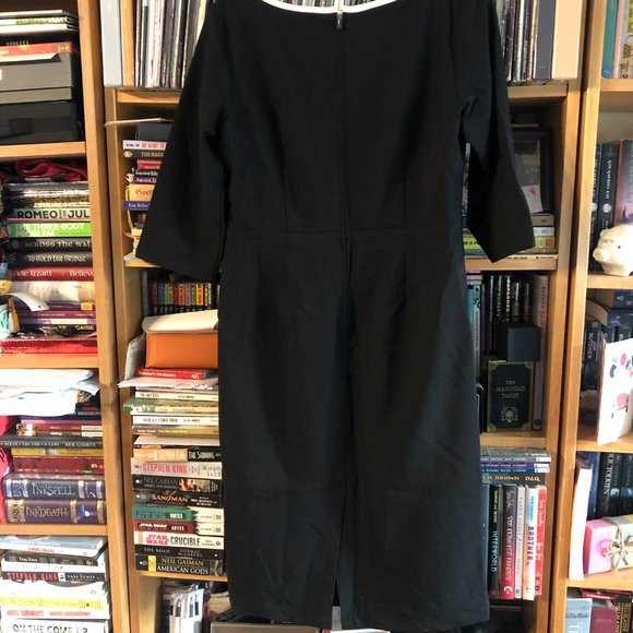 Grace and Glam Size XL Black Pencil Dress with White Button and Trim - Picture 3 of 4